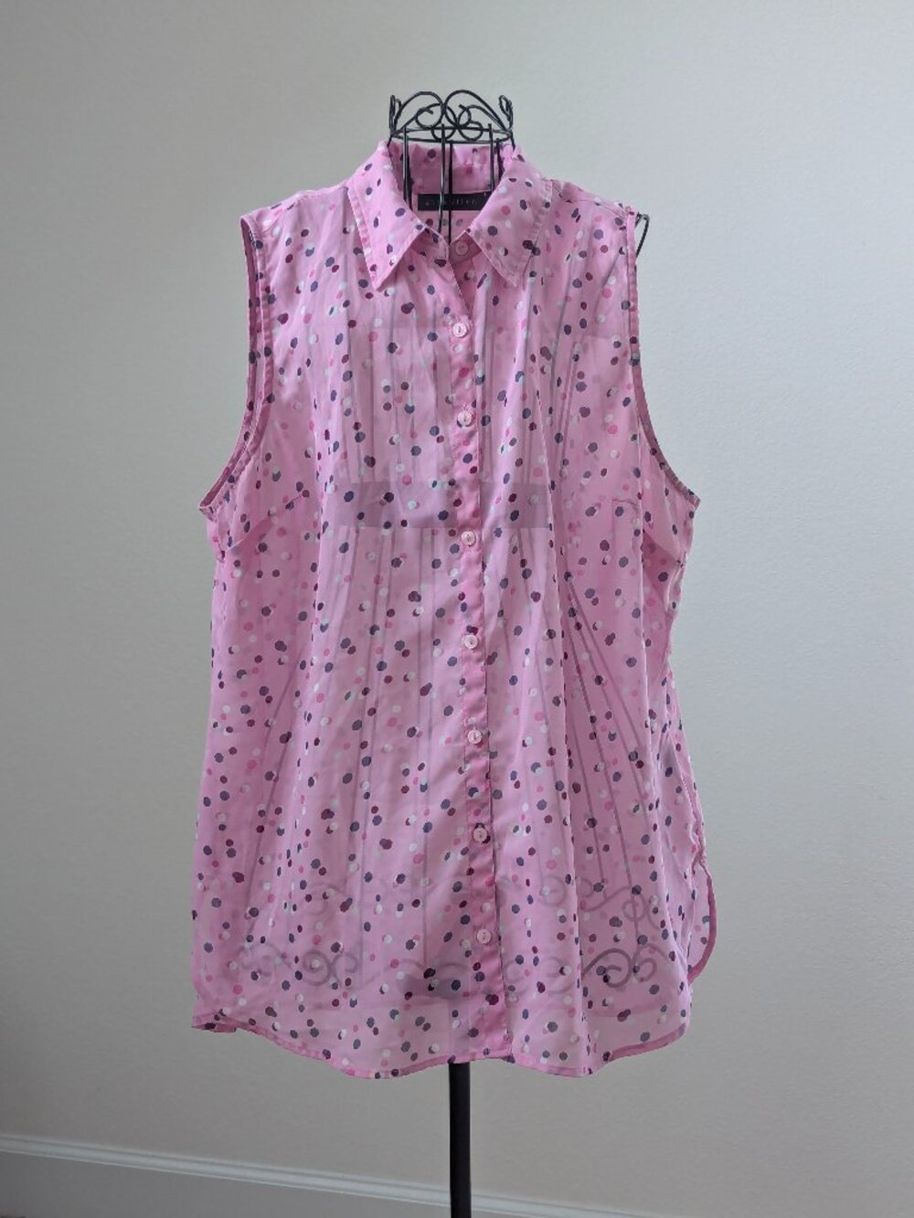 Attention Pink Confetti Print Sleeveless Button Front Blouse XXL